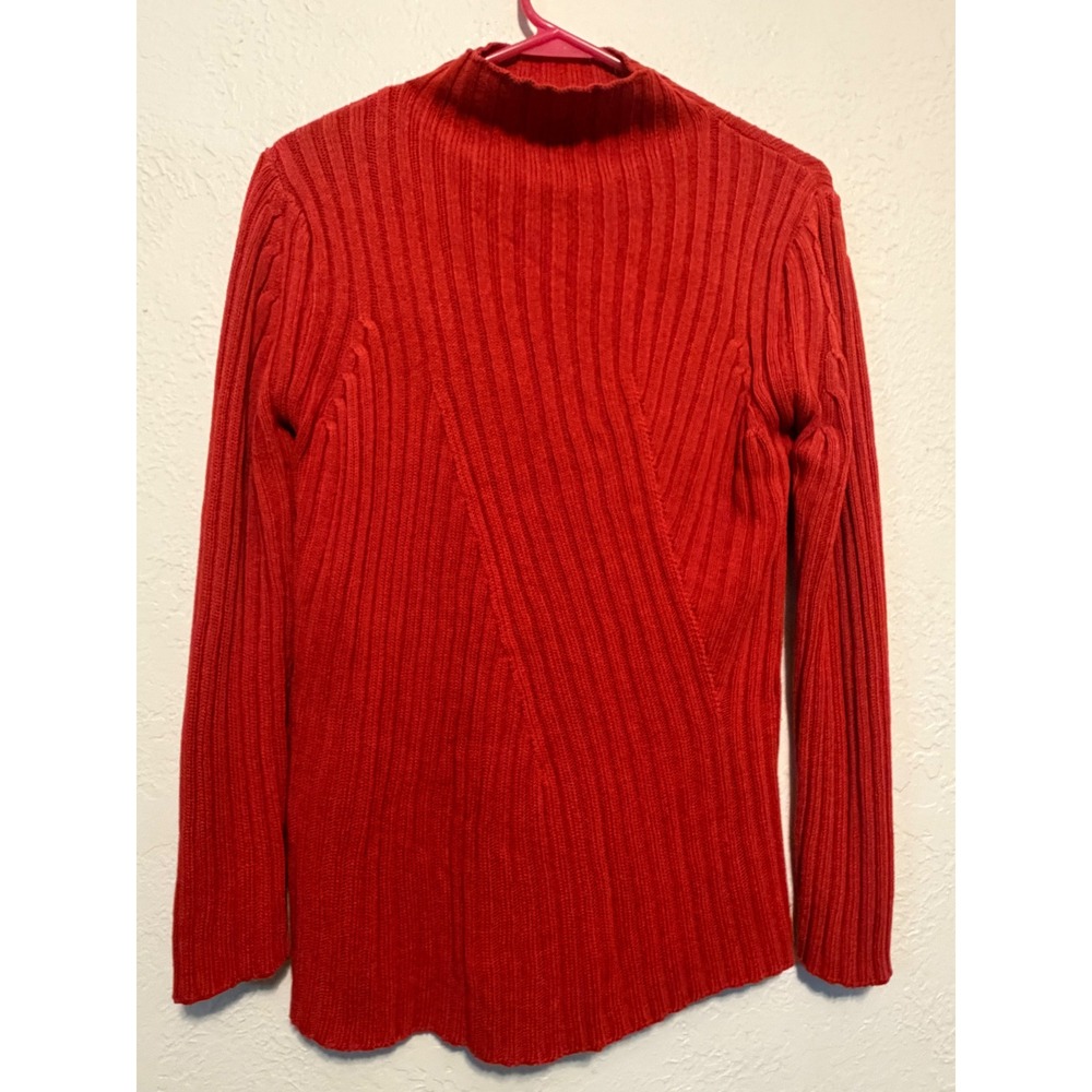 Express World Brand Red Ribbed Mock Neck Sweater Size M Long Sleeve Knit Top